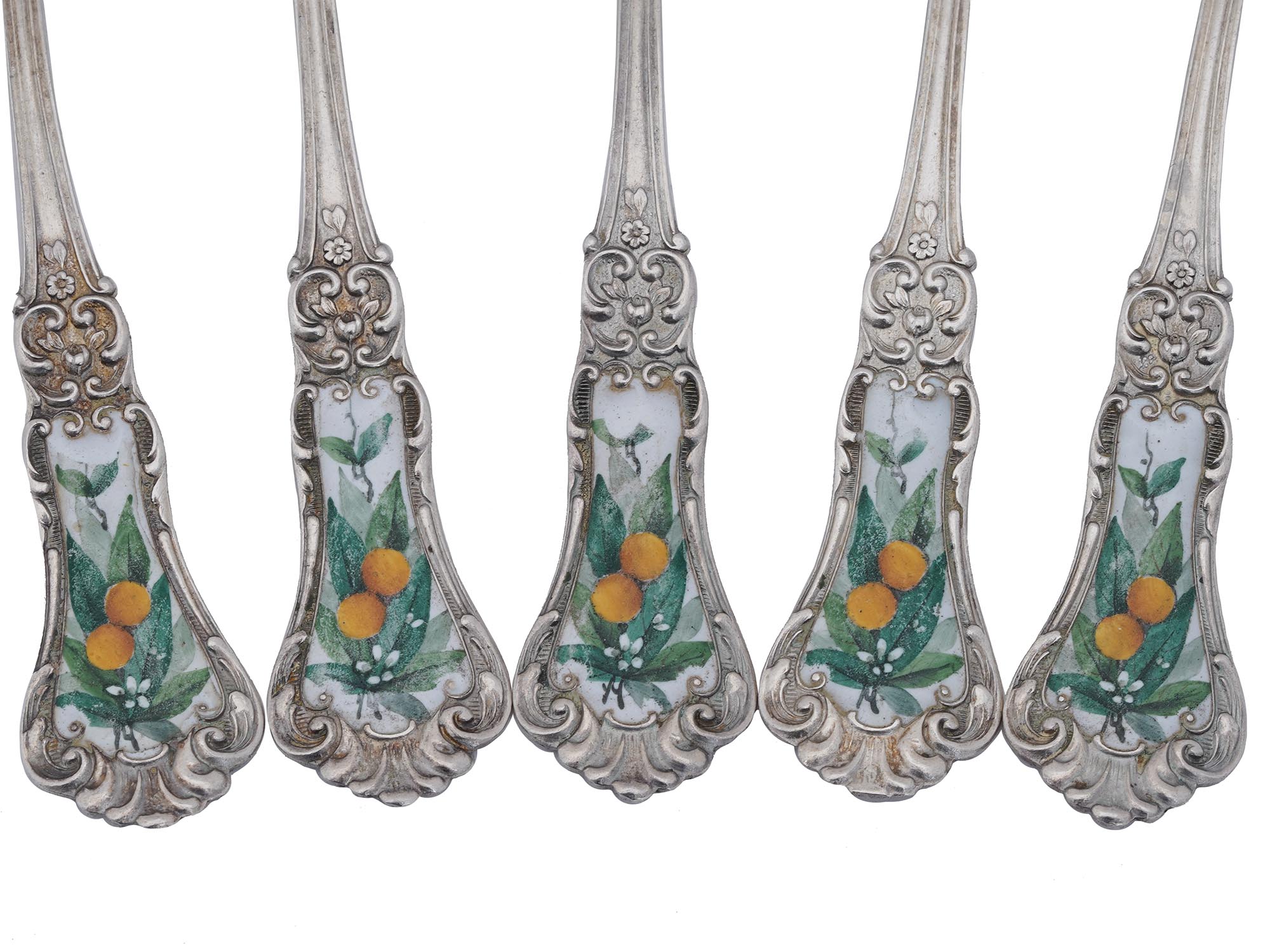 SILVER ENAMEL TEA SPOONS BY GEORG JENSEN, 5 PCS PIC-2